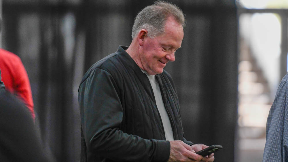 Razorbacks offensive coordinator Bobby Petrino at Pro Day workouts